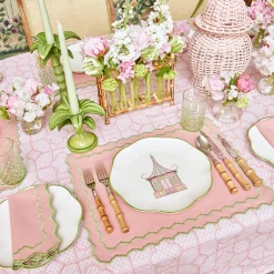 New Mrs. Alice Pink & Green Pagoda Dinner Plate (Set Of 4)