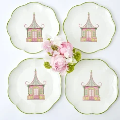 New Mrs. Alice Pink & Green Pagoda Dinner Plate (Set Of 4)