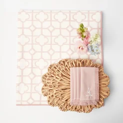Clearance Mrs. Alice Pink Bamboo, Water Hyacinth & Pink Fringe Linen Set
