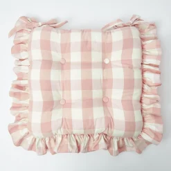 Best Mrs. Alice Pink Gingham Ruffle Seat Pad Cushion (Set Of 4)