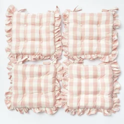 Best Mrs. Alice Pink Gingham Ruffle Seat Pad Cushion (Set Of 4)