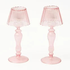 Hot Mrs. Alice Pink Glass Lantern Tea Light Holder (Pair) - 24Cm
