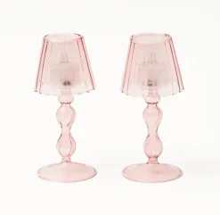 Discount Mrs. Alice Pink Glass Lantern Tea Light Holder Set