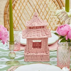 New Mrs. Alice Pink Rattan Pagoda Lantern Set