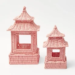 New Mrs. Alice Pink Rattan Pagoda Lantern Set