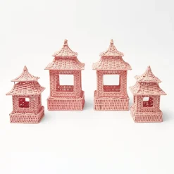 Outlet Mrs. Alice Pink Rattan Pagoda Lantern Set