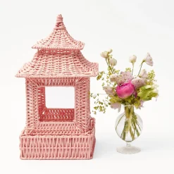 Outlet Mrs. Alice Pink Rattan Pagoda Lantern Set