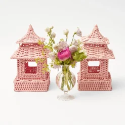 Outlet Mrs. Alice Pink Rattan Pagoda Lantern Set