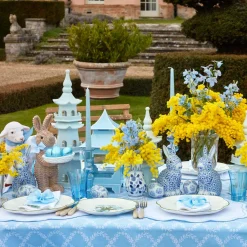 Hot Mrs. Alice Rattan Blue Ribboned Rabbit With Basket (Pair)