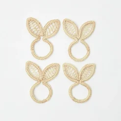 Online Mrs. Alice Rattan Bunny Napkin Rings (Set Of 4)