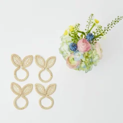 Online Mrs. Alice Rattan Bunny Napkin Rings (Set Of 4)