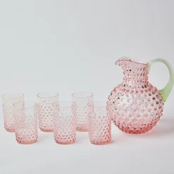Outlet Mrs. Alice Rose Hobnail Jug With Emerald Handle & Glasses (Set Of 6)