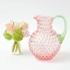 Outlet Mrs. Alice Rose Hobnail Jug With Emerald Handle & Glasses (Set Of 6)