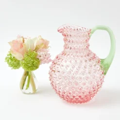 Outlet Mrs. Alice Rose Hobnail Jug With Emerald Handle & Glasses (Set Of 6)