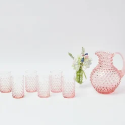 Best Mrs. Alice Rose Pink Hobnail Water Glasses & Jug Set