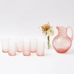 Mrs. Alice Rose Pink Hobnail Water Glasses & Jug Set