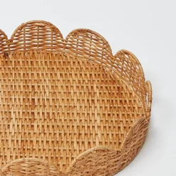 Mrs. Alice Round Rattan Scalloped Tray