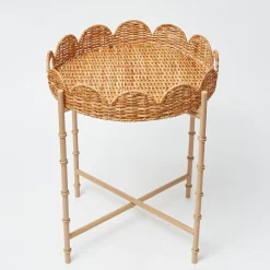Sale Mrs. Alice Round Scalloped Rattan Tray With Stand