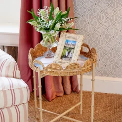 Discount Mrs. Alice Round Scalloped Rattan Tray With Stand