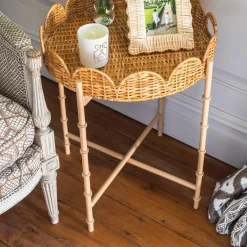 Discount Mrs. Alice Round Scalloped Rattan Tray With Stand