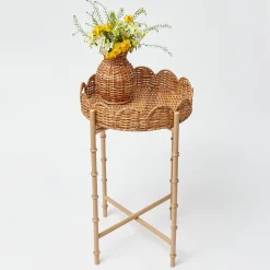 Discount Mrs. Alice Round Scalloped Rattan Tray With Stand