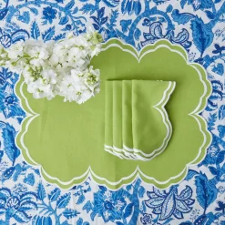 Clearance Mrs. Alice Serena Apple Green Scalloped Placemats (Set Of 4)