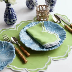 Clearance Mrs. Alice Serena Apple Green Scalloped Placemats (Set Of 4)