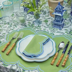 Best Mrs. Alice Serena Apple Green With Blue Napkins (Set Of 4)