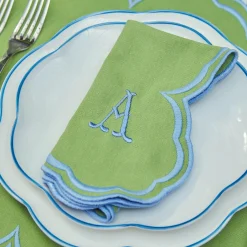 Best Mrs. Alice Serena Apple Green With Blue Napkins (Set Of 4)
