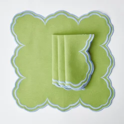 Best Mrs. Alice Serena Apple Green With Blue Napkins (Set Of 4)