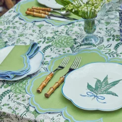 Best Mrs. Alice Serena Apple Green With Blue Napkins (Set Of 4)