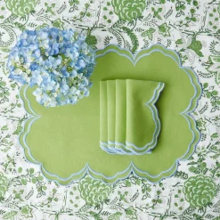 Best Mrs. Alice Serena Apple Green With Blue Napkins (Set Of 4)