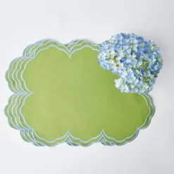 Discount Mrs. Alice Serena Apple Green With Blue Placemats (Set Of 4)