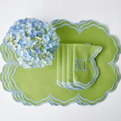 Discount Mrs. Alice Serena Apple Green With Blue Placemats (Set Of 4)