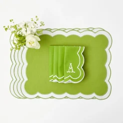 New Mrs. Alice Serena Applique Green Placemats & Napkins (Set Of 4)