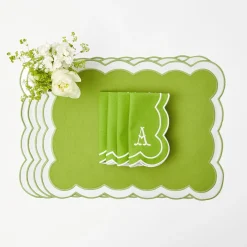 New Mrs. Alice Serena Applique Green Placemats & Napkins (Set Of 4)