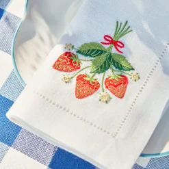 Online Mrs. Alice Strawberry White Linen Embroidered Napkins (Set Of 4)