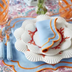 Outlet Mrs. Alice Sylvie Blue And Orange Placemats & Napkins (Set Of 4)
