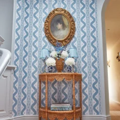 Hot Mrs. Alice Tall Rechargeable Lamp With Baby Blue Lotus Lampshade