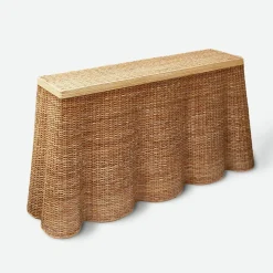 Discount Mrs. Alice Vivienne Rattan Scalloped Console Table