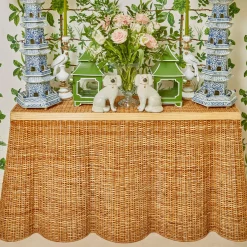 Discount Mrs. Alice Vivienne Rattan Scalloped Console Table