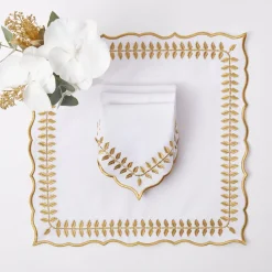 Mrs. Alice White & Gold Laurel Napkins (Set Of 4)