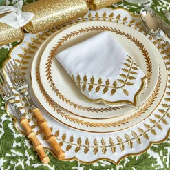 Mrs. Alice White & Gold Laurel Napkins (Set Of 4)