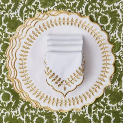 Mrs. Alice White & Gold Laurel Napkins (Set Of 4)