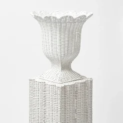 Clearance Mrs. Alice White Liliana Scalloped Rattan Pedestal And Urn