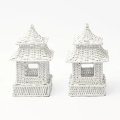 Sale Mrs. Alice White Rattan Pagoda & Urn Vase Set
