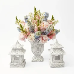 Clearance Mrs. Alice White Rattan Pagoda & Urn Vase Set