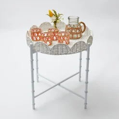 Clearance Mrs. Alice White Rattan Round Scalloped Tray With Stand