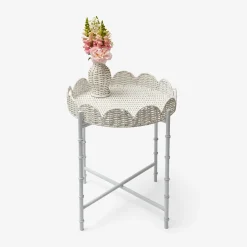 Clearance Mrs. Alice White Rattan Round Scalloped Tray With Stand