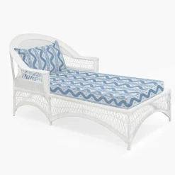 Online Mrs. Alice White Rattan Sun Lounger With Blue Ikat Cushion